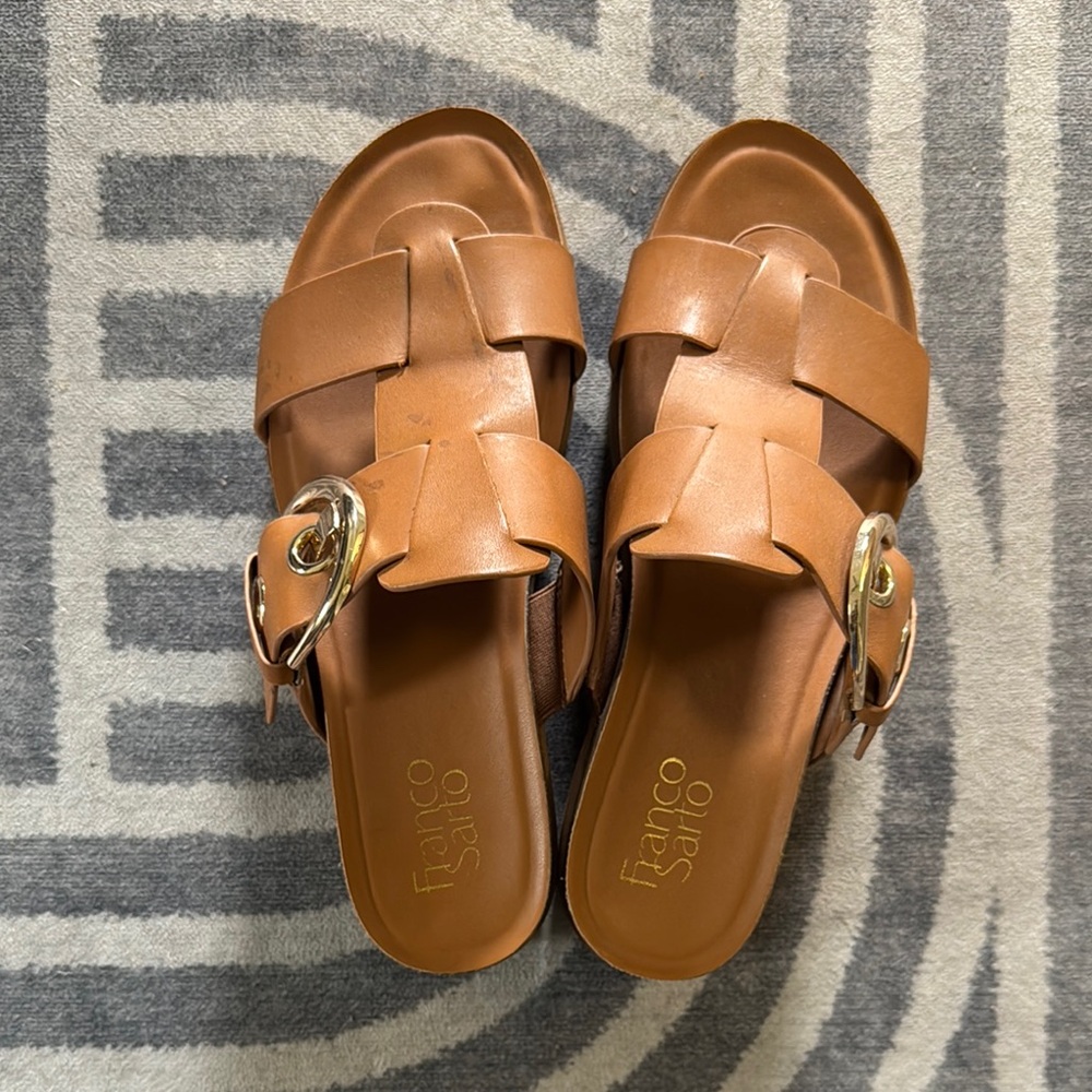 Franco Sarto Tan Leather Sandals Slip-On